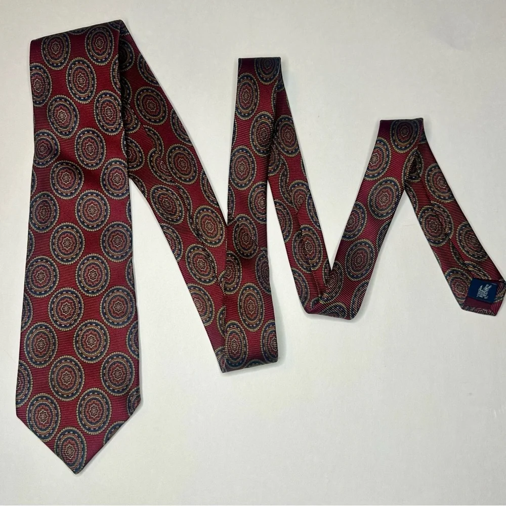 Vintage BURBERRY OF LONDON Red Geometric Patterned Classic Silk Tie, 3.5”